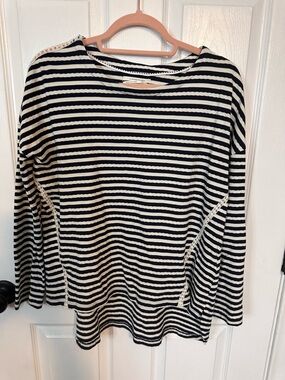 Anthropologie Striped Navy and White Long Sleeve Top